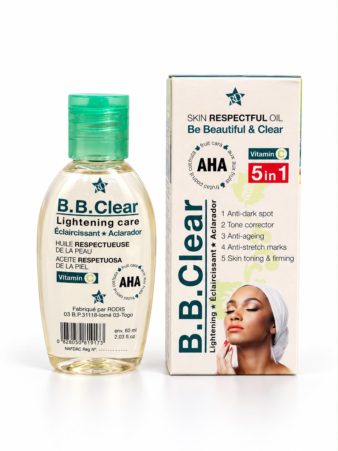 B.B. Clear – Aceite corporal 5 en 1 con vitamina C y AHA | 60 ml